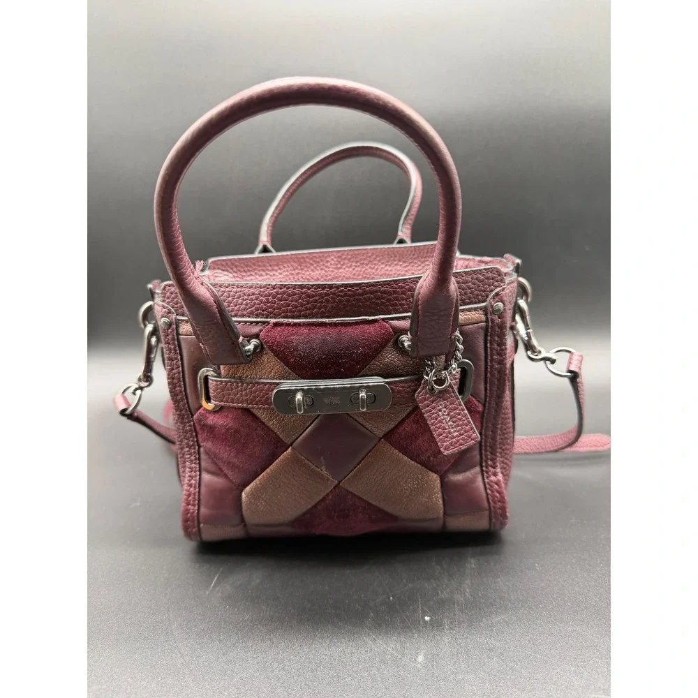 Coach Swagger 21 Patchwork Leather Suede Satchel Crossbody Bag Burgundy Oxblood‎